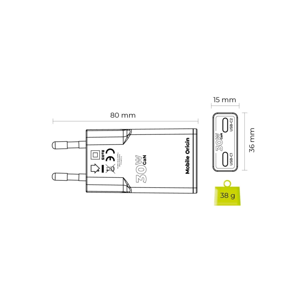 30W adaptér Mobile Origin GaN Slim Charger MO18 - bílý - náhled 5