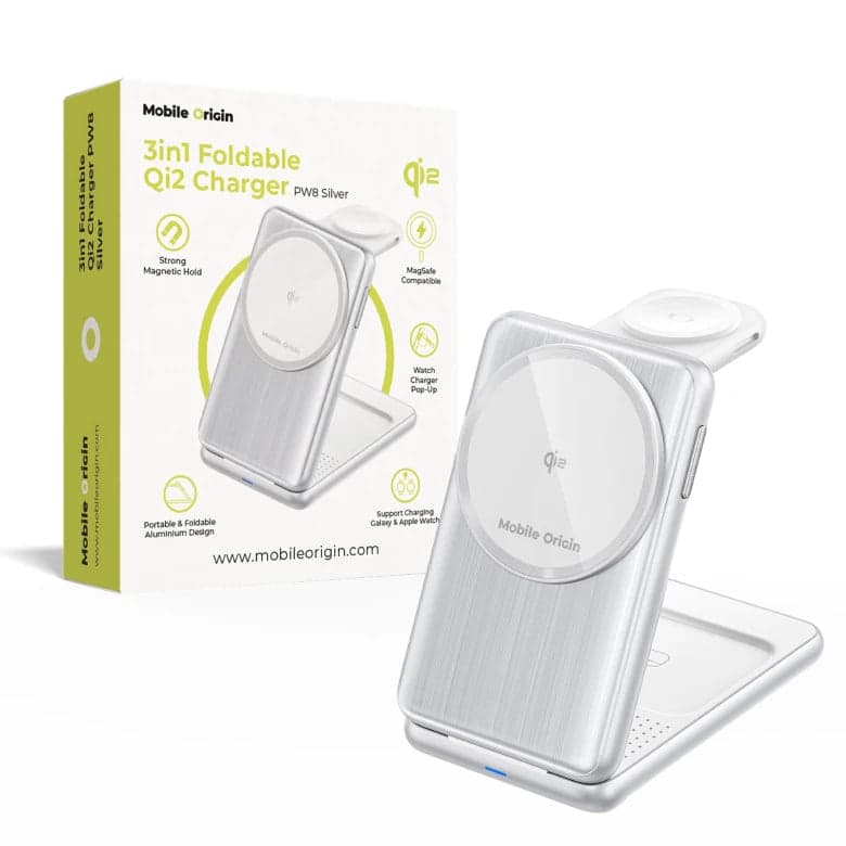 Bezdrátová nabíječka Mobile Origin 3in1 Foldable Qi2 Charger PW8 - stříbrná - náhled 5