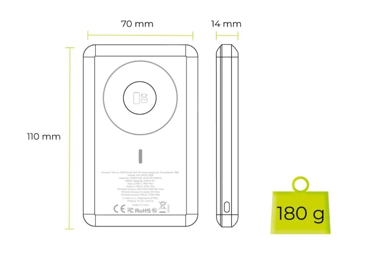 10 000 mAh magnetická bezdrátová powerbanka Mobile Origin PB8 - náhled 4