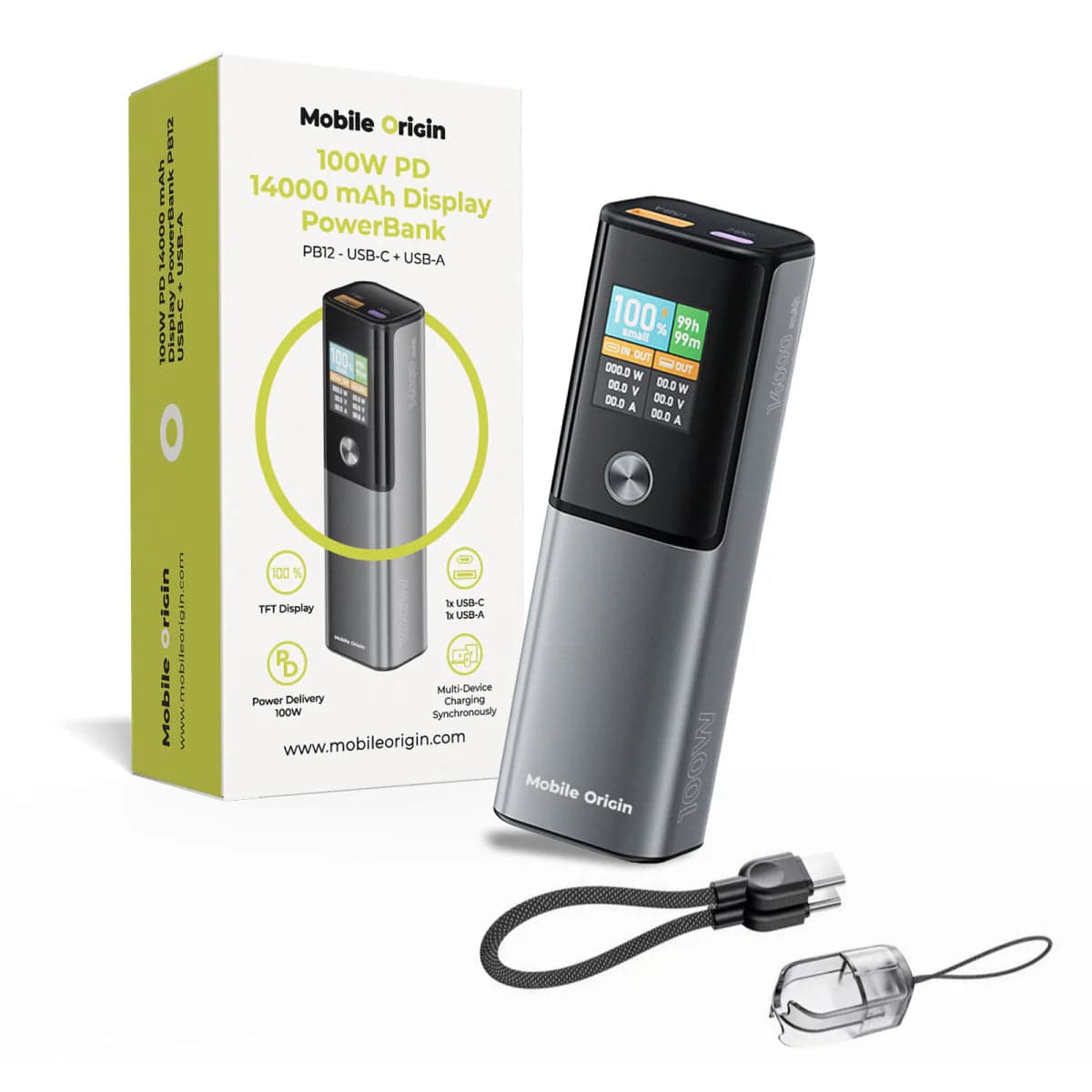 100W PD rychlonabíjecí powerbanka s displejem Mobile Origin PB12 14 000 mAh - náhled 4