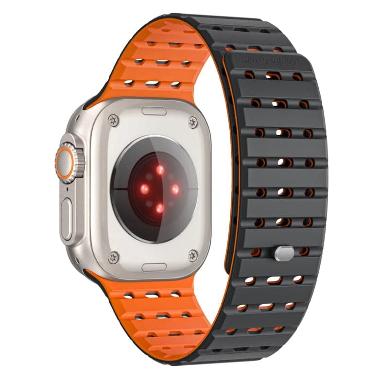 Řemínek pro Apple Watch 44/45/46/49 mm Mobile Origin Elegant Strap s magnetickým zapínáním – černo-oranžový - náhled 2