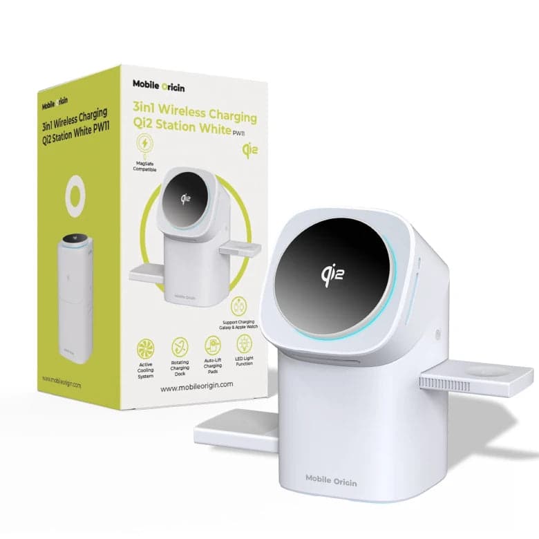 Bezdrátová nabíječka Mobile Origin 3in1 Wireless Charging Qi2 Station PW11 - bílá - náhled 5