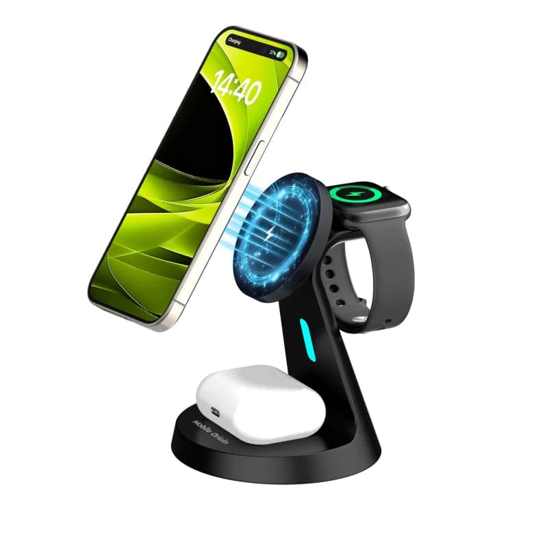Bezdrátová nabíječka Mobile Origin 3in1 Wireless Magnetic Stand PW9 - černá - náhled 2