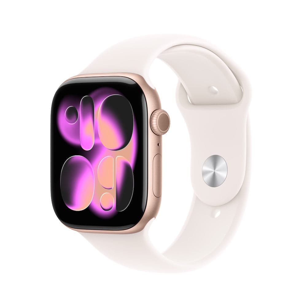 Apple Watch Series 11 GPS + Cellular 42mm zlaté titanové pouzdro se světle ruměným sportovním řemínkem - M/L