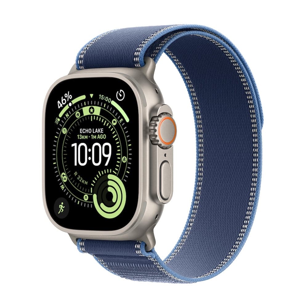 Apple Watch Ultra 3 GPS + Cellular 49mm přírodně titanové pouzdro s modře/jasně modrým trailovým tahem - M/L