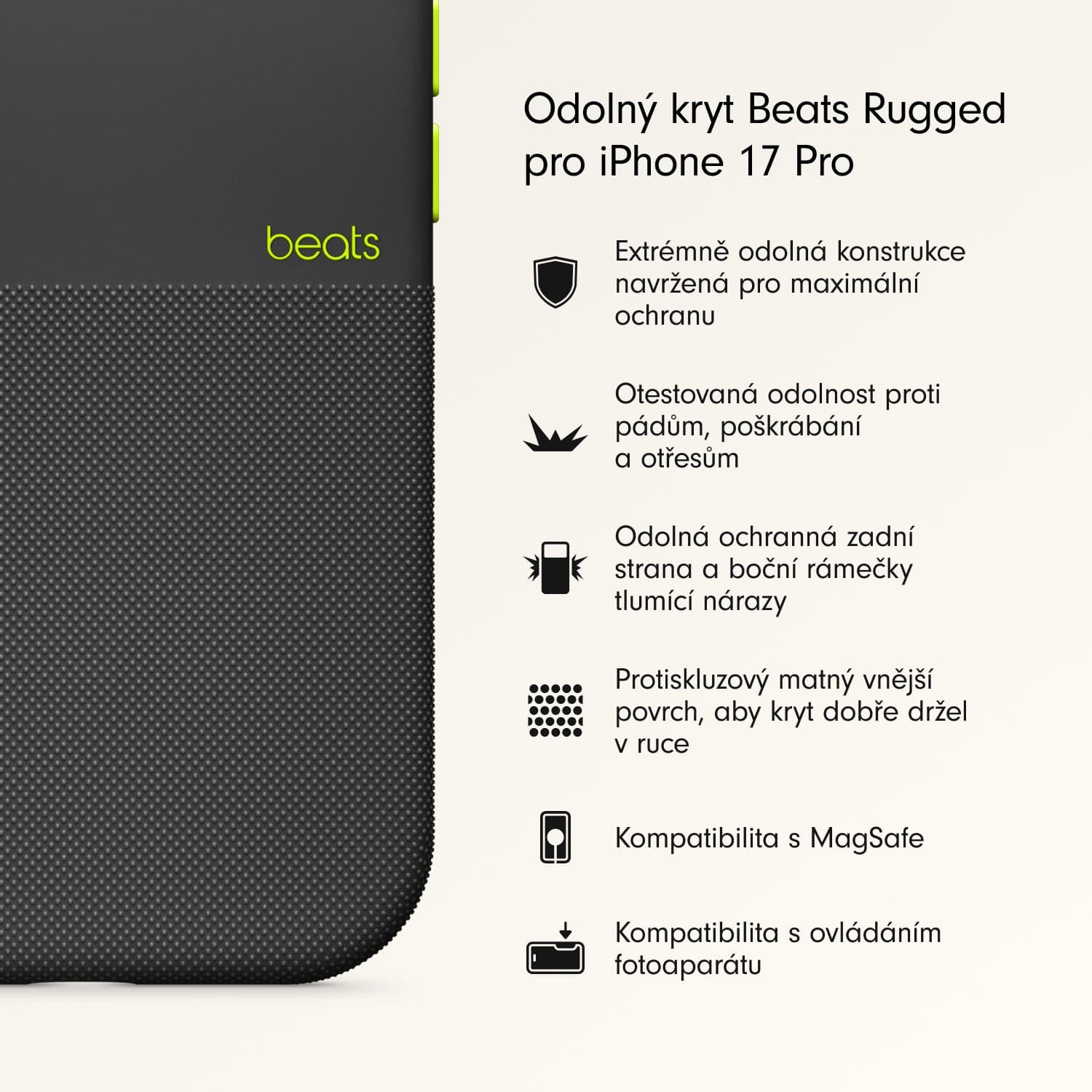 Odolný kryt pro iPhone 17 Beats Pro s MagSafe a ovladačem fotoaparátu - everest černý - náhled 2