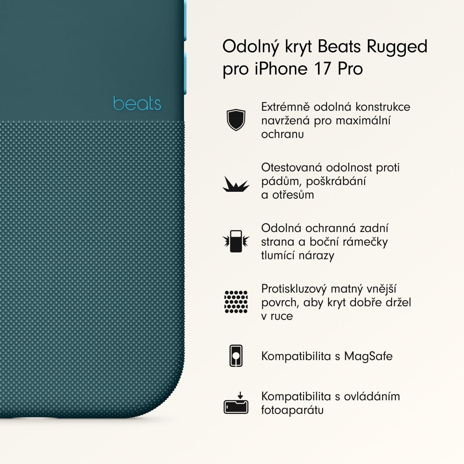 Odolný kryt pro iPhone 17 Pro Beats s MagSafe a ovladačem fotoaparátu - rocky modrý - náhled 2