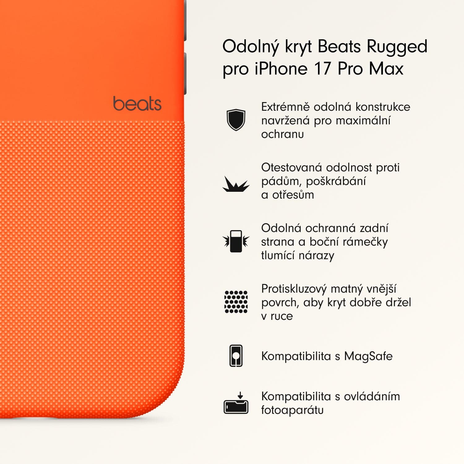 Odolný kryt iPhone 17 Pro Max Beats s MagSafe a ovladačem fotoaparátu - sierra oranžový - náhled 2