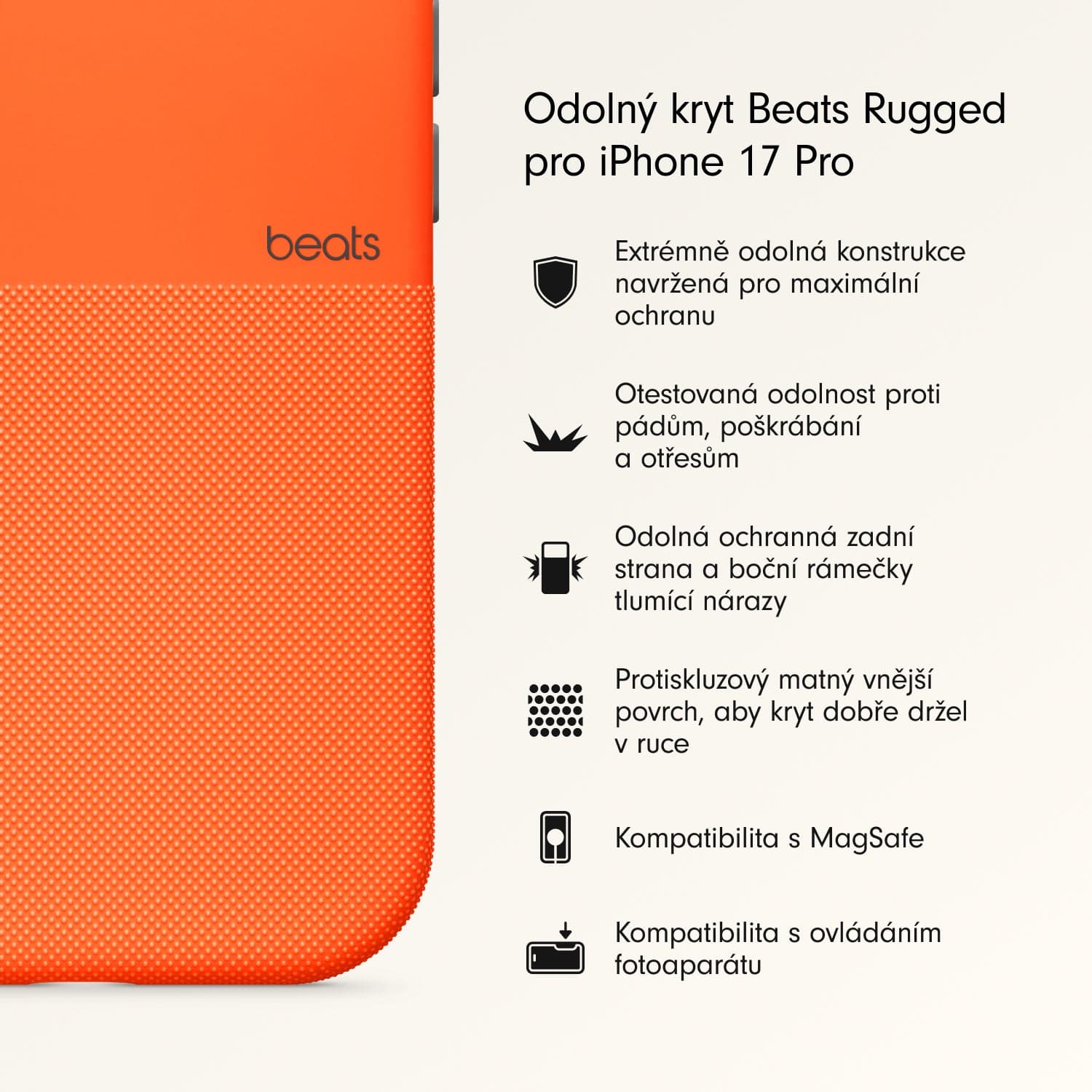 Odolný kryt pro iPhone 17 Pro Beats s MagSafe a ovladačem fotoaparátu - sierra oranžový - náhled 2