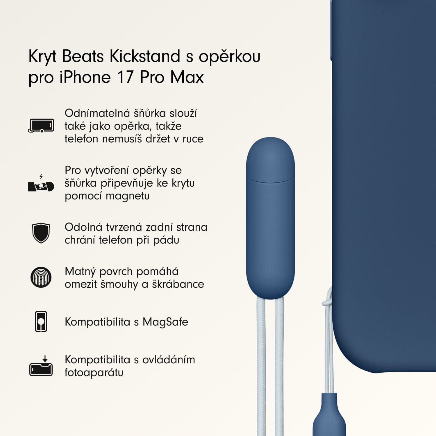 Kryt se stojánkem pro iPhone 17 Pro Max Beats s MagSafe a ovladačem fotoaparátu - hlubinně modrý - náhled 2