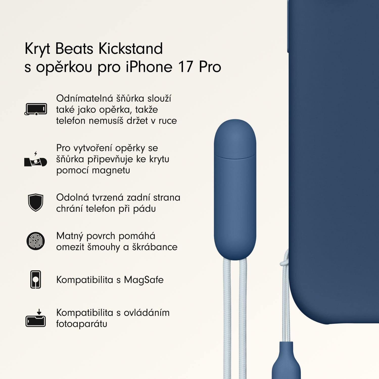 Kryt se stojánkem pro iPhone 17 Pro Beats s MagSafe a ovladačem fotoaparátu - hlubinně modrý - náhled 2