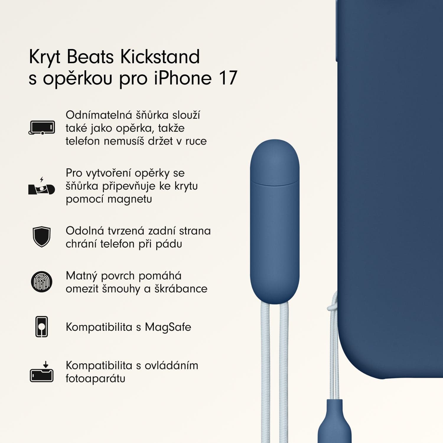 Kryt se stojánkem pro iPhone 17 Beats s MagSafe a ovladačem fotoaparátu - hlubinně modrý - náhled 2