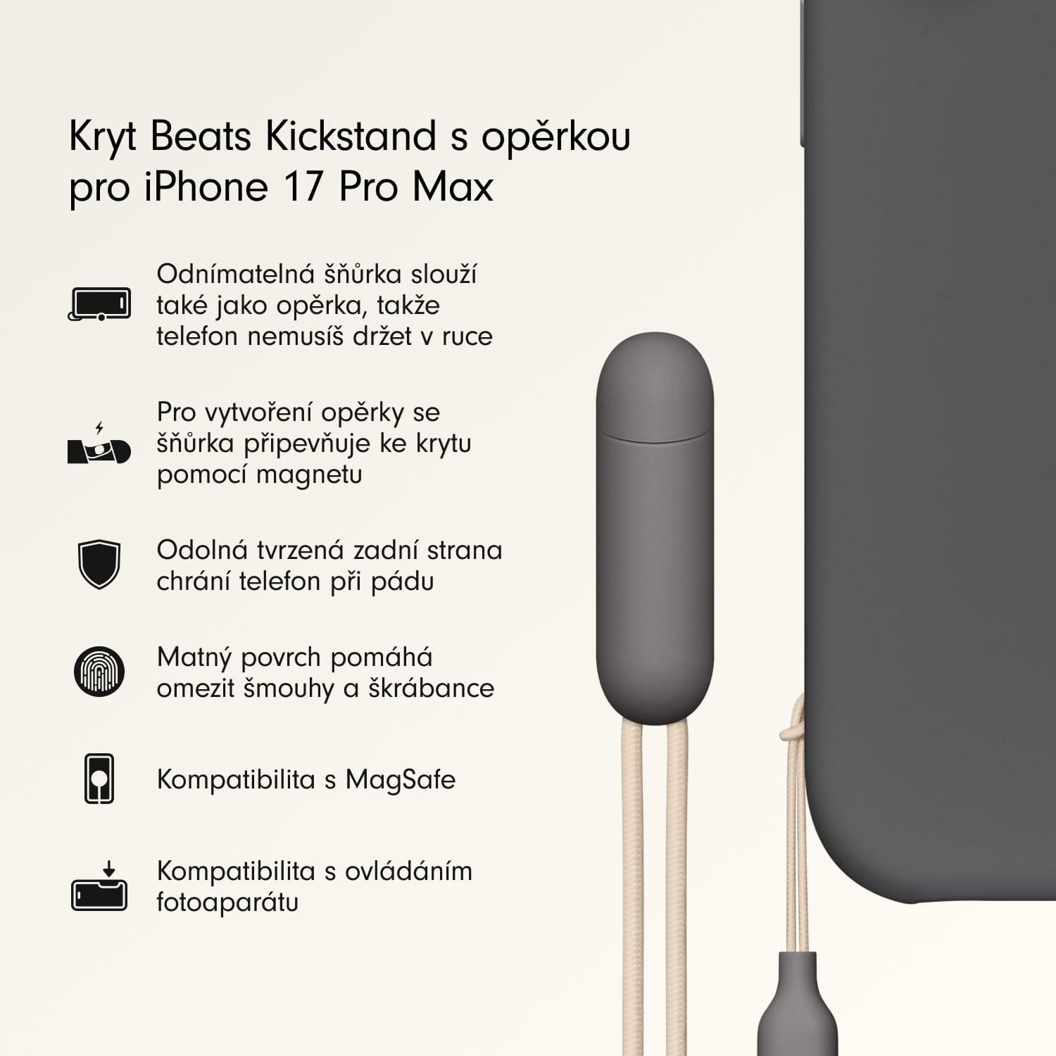Kryt se stojánkem pro iPhone 17 Pro Max Beats s MagSafe a ovladačem fotoaparátu - granitově šedý - náhled 2