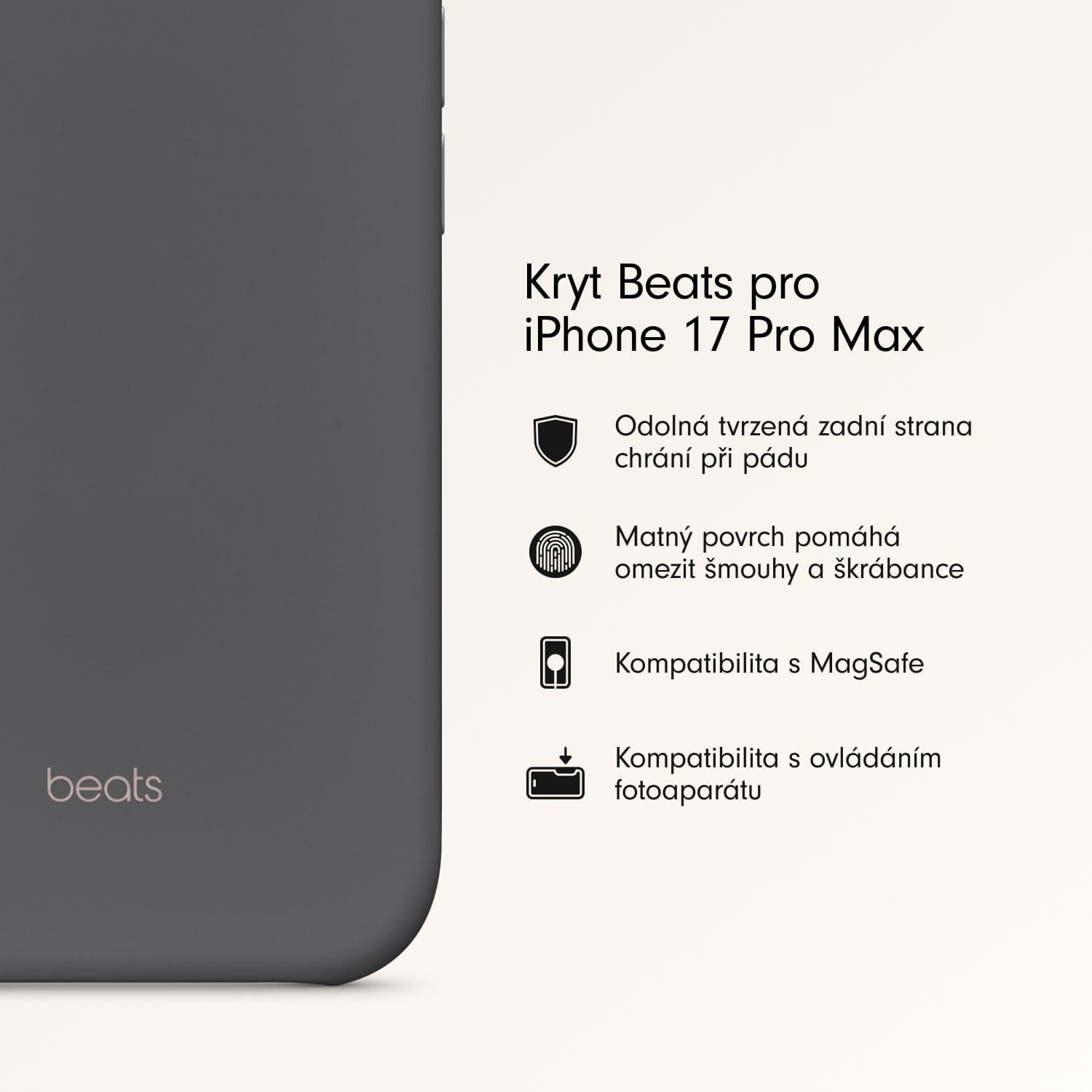 Kryt pro iPhone 17 Pro Max Beats s MagSafe a ovladačem fotoaparátu - granitově šedý - náhled 2