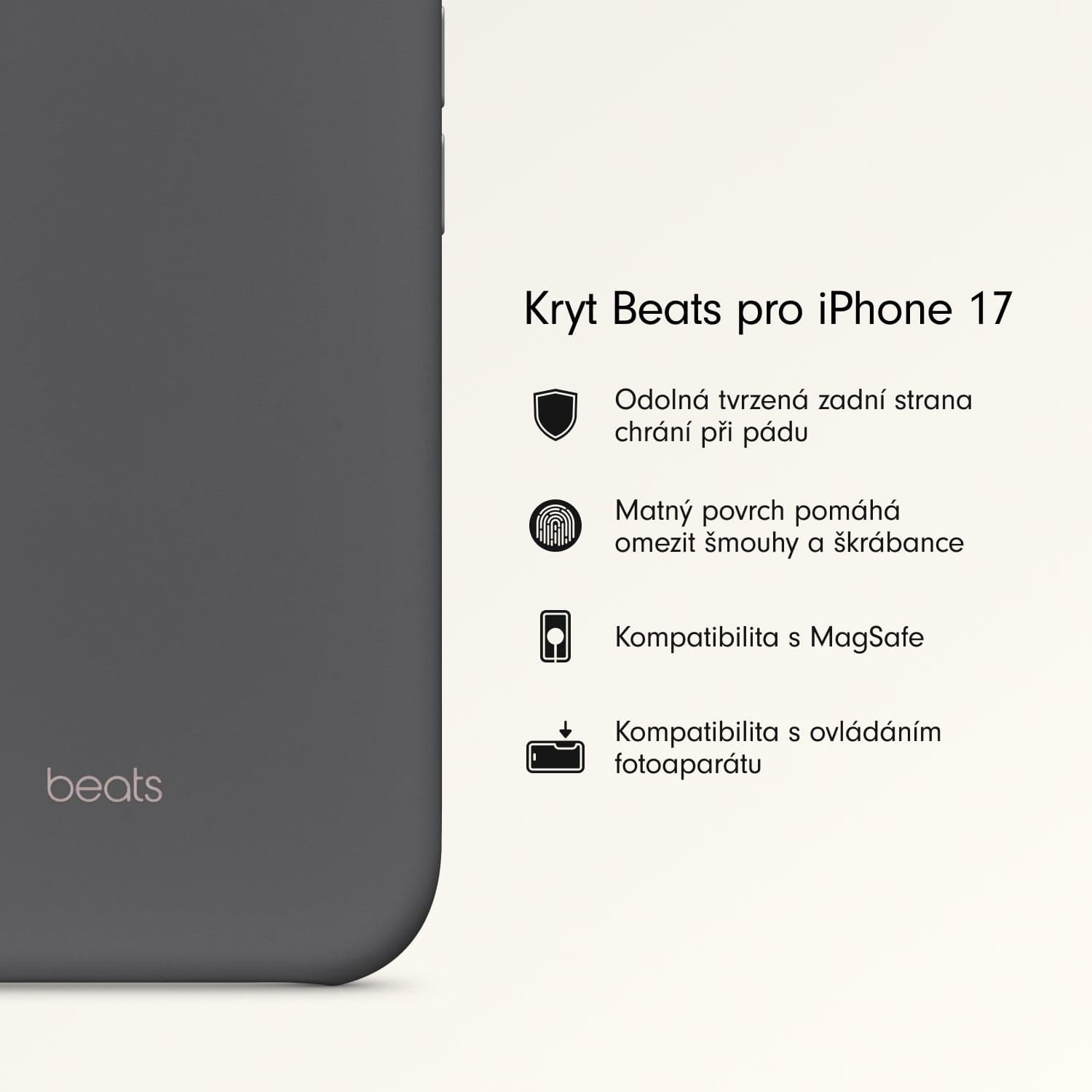 Kryt pro iPhone 17 Beats s MagSafe a ovladačem fotoaparátu - granitově šedý - náhled 2