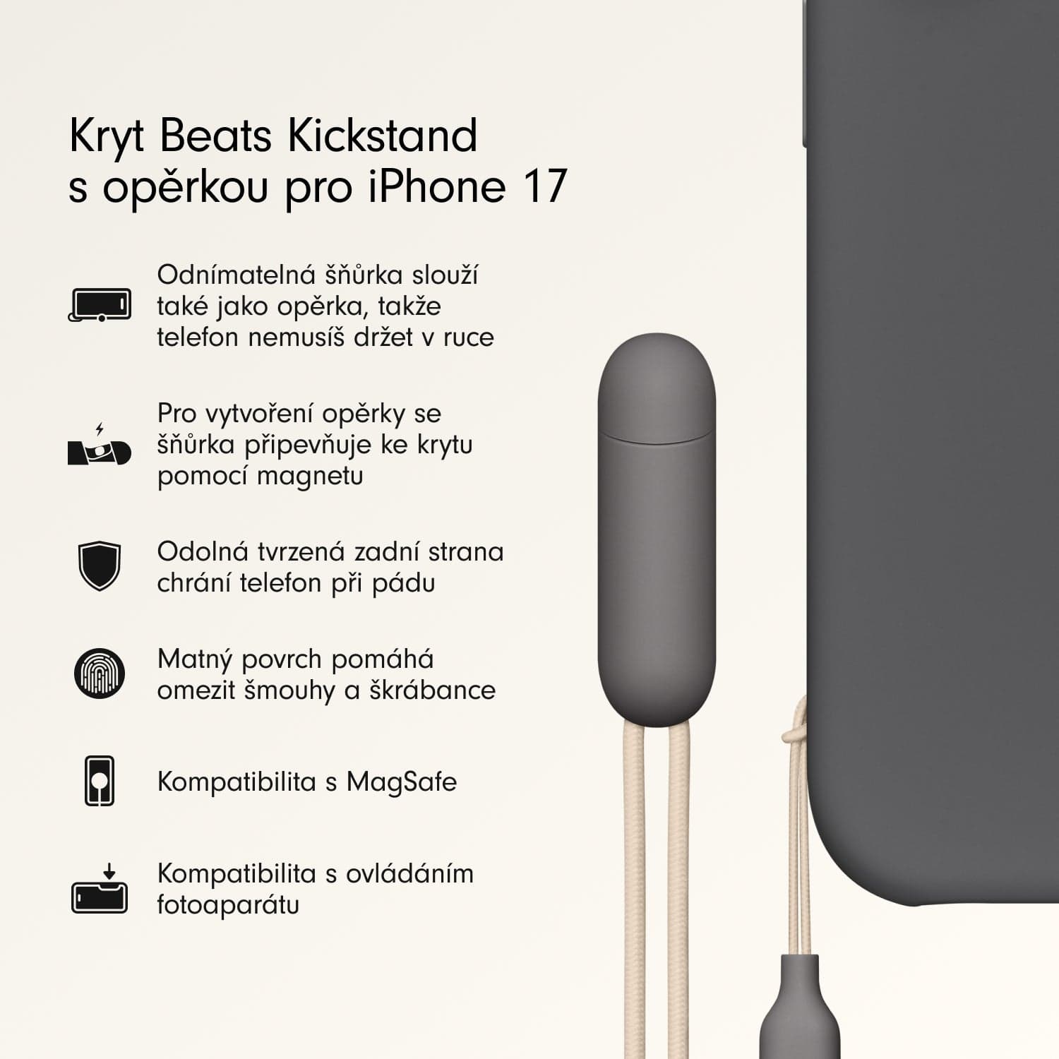 Kryt se stojánkem pro iPhone 17 Beats s MagSafe a ovladačem fotoaparátu - granitově šedý - náhled 2