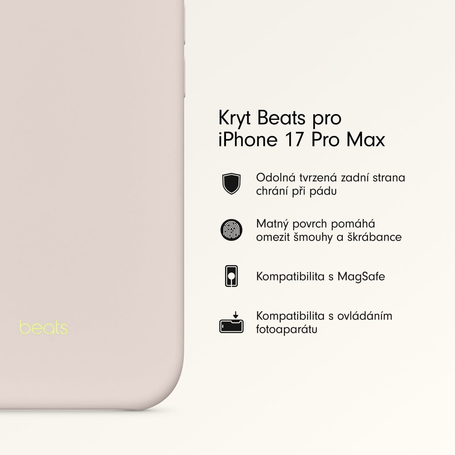 Kryt pro iPhone 17 Pro Max Beats s MagSafe a ovladačem fotoaparátu - vápencově šedý - náhled 2