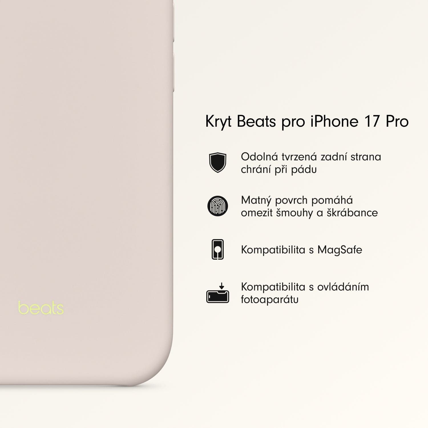 Kryt pro iPhone 17 Pro Beats s MagSafe a ovladačem fotoaparátu - vápencově šedý - náhled 2