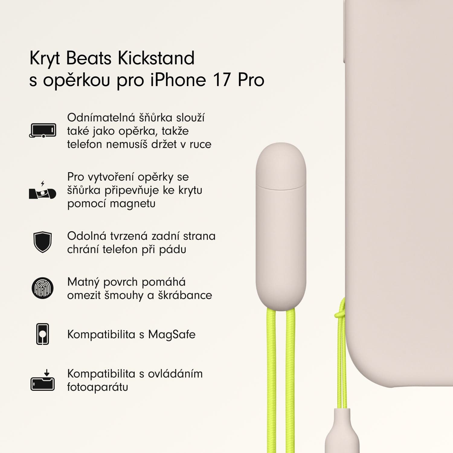 Kryt se stojánkem pro iPhone 17 Pro Beats s MagSafe a ovladačem fotoaparátu - vápencově šedý - náhled 2