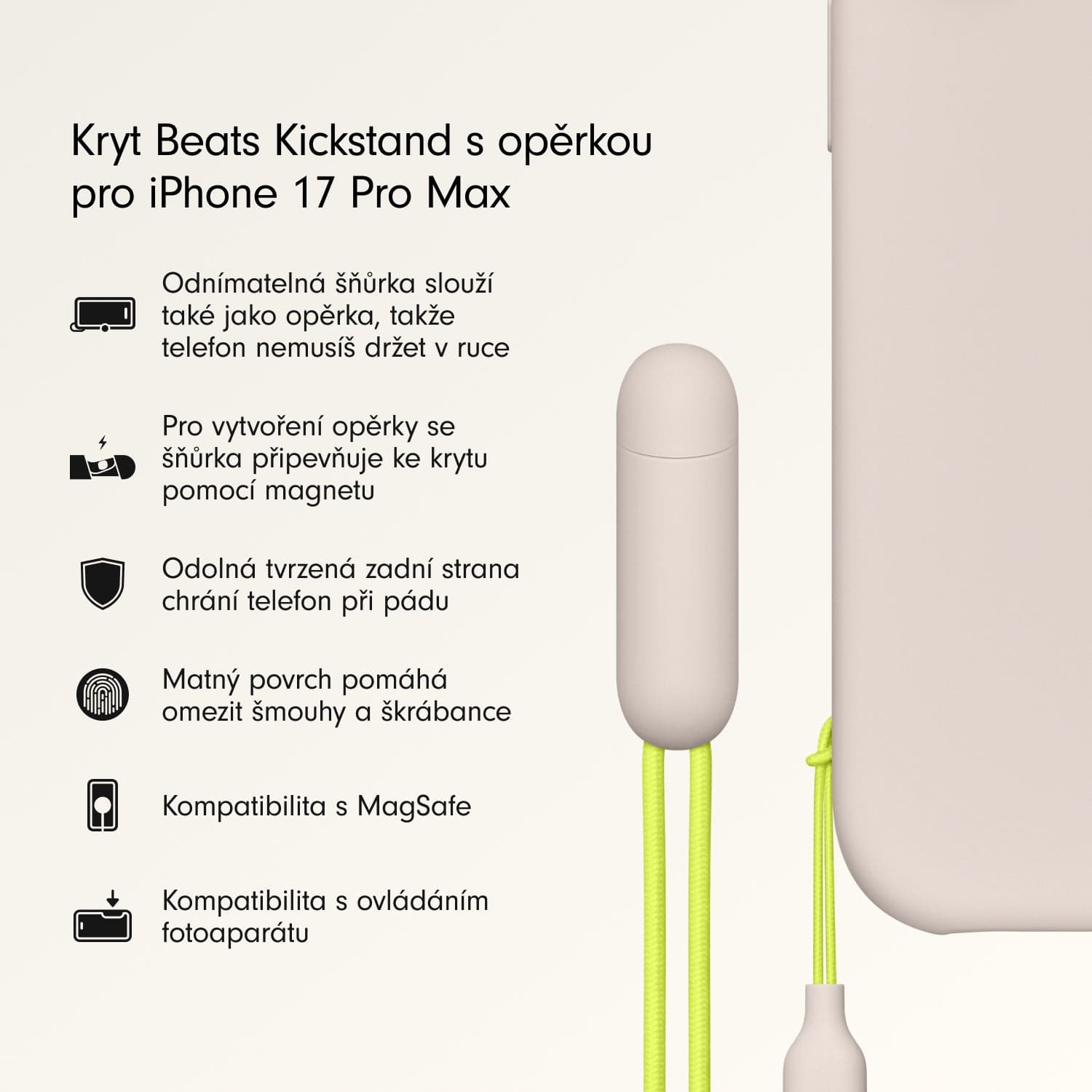 Kryt se stojánkem pro iPhone 17 Pro Max Beats s MagSafe a ovladačem fotoaparátu - vápencově šedý - náhled 2
