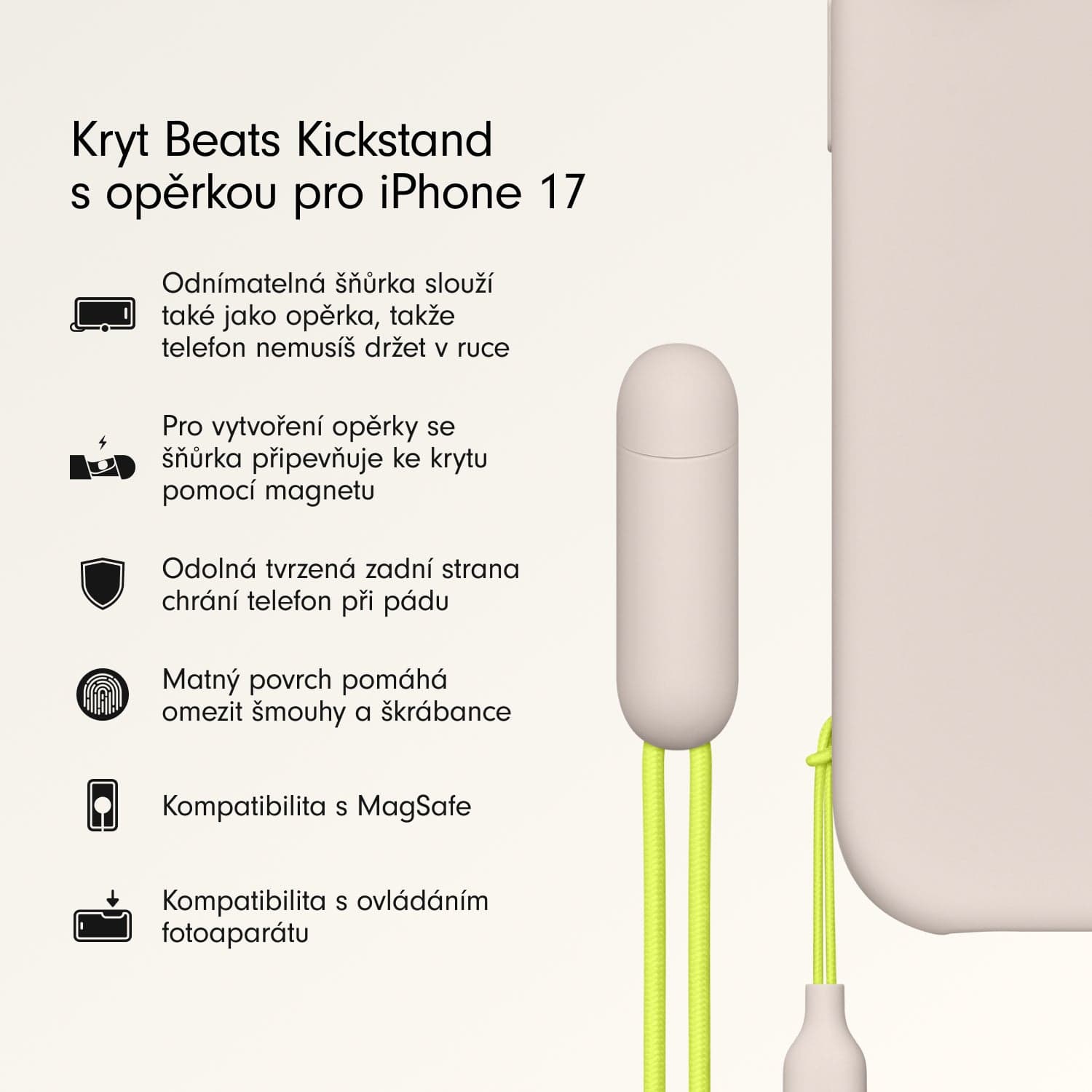 Kryt se stojánkem pro iPhone 17 Beats s MagSafe a ovladačem fotoaparátu - vápencově šedý - náhled 2