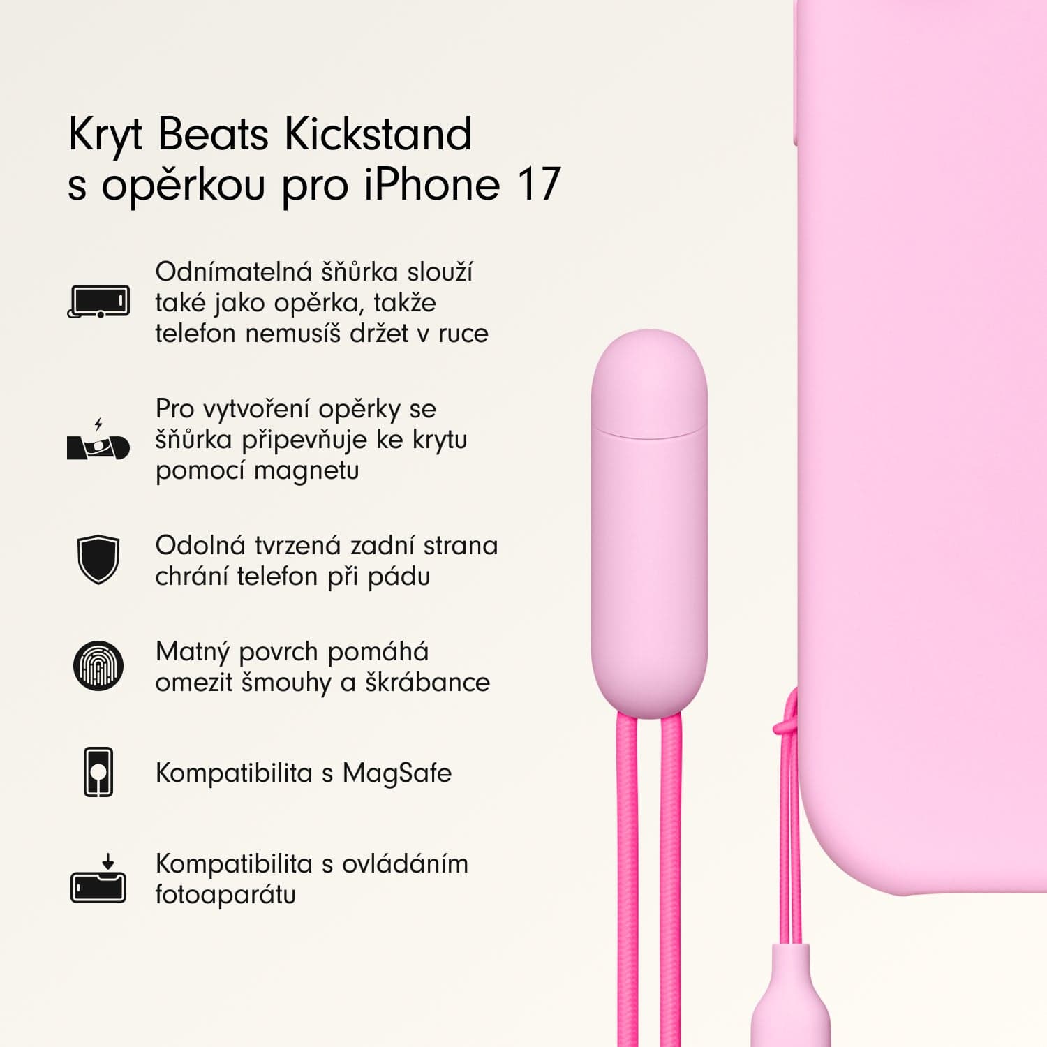 Kryt se stojánkem pro iPhone 17 Beats s MagSafe a ovladačem fotoaparátu - oblázkově růžový - náhled 2
