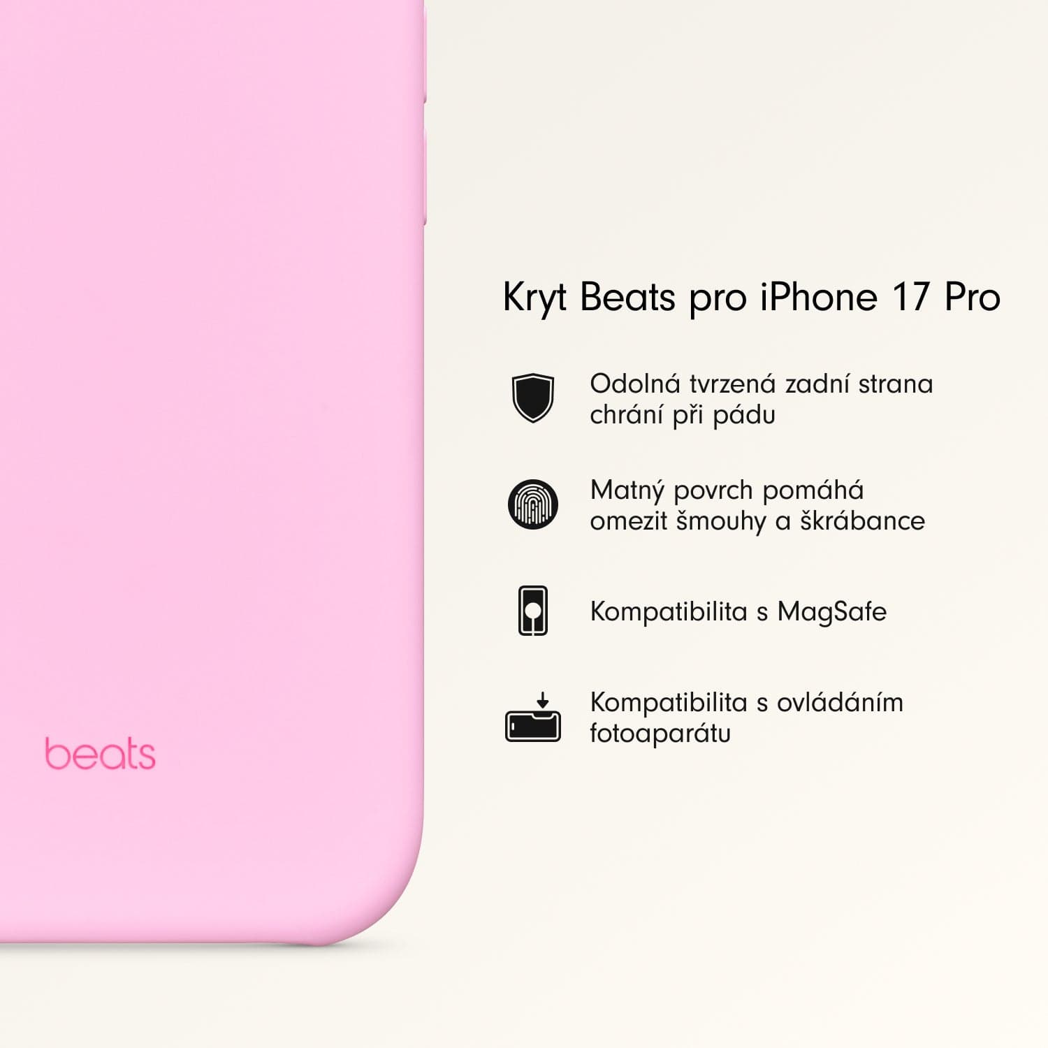 Kryt pro iPhone 17 Pro Beats s MagSafe a ovladačem fotoaparátu - oblázkově růžový - náhled 2