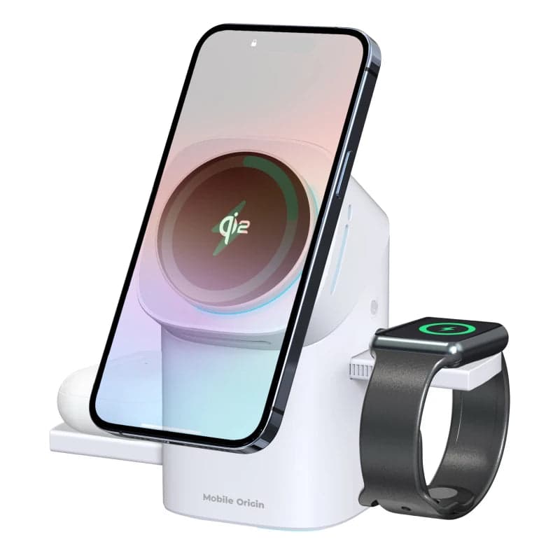 Bezdrátová nabíječka Mobile Origin 3in1 Wireless Charging Qi2 Station PW11 - bílá - náhled 2