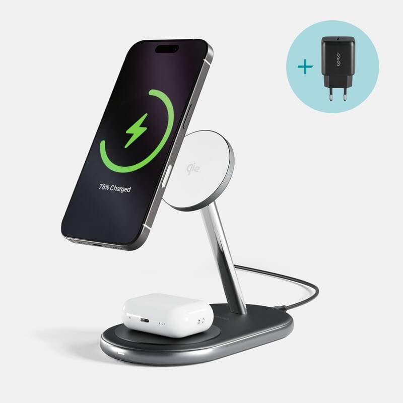 Bezdrátová nabíječka Epico UltraBase Qi2 2in1 Wireless Charging Stand - černá - náhled 5