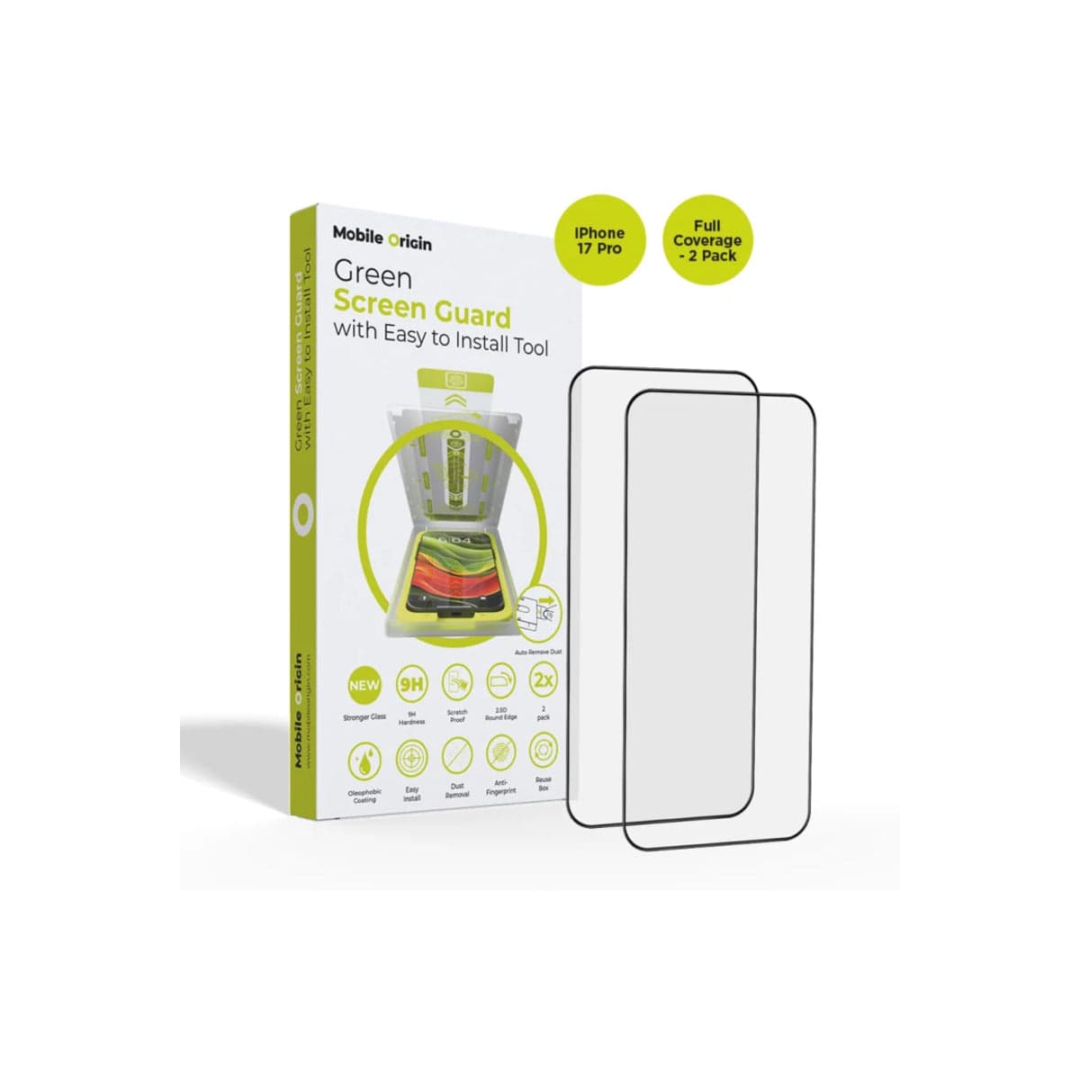 Ochranné sklo pro iPhone 17 Pro Mobile Origin Screen Guard s aplikátorem, úplným pokrytím - 2 ks