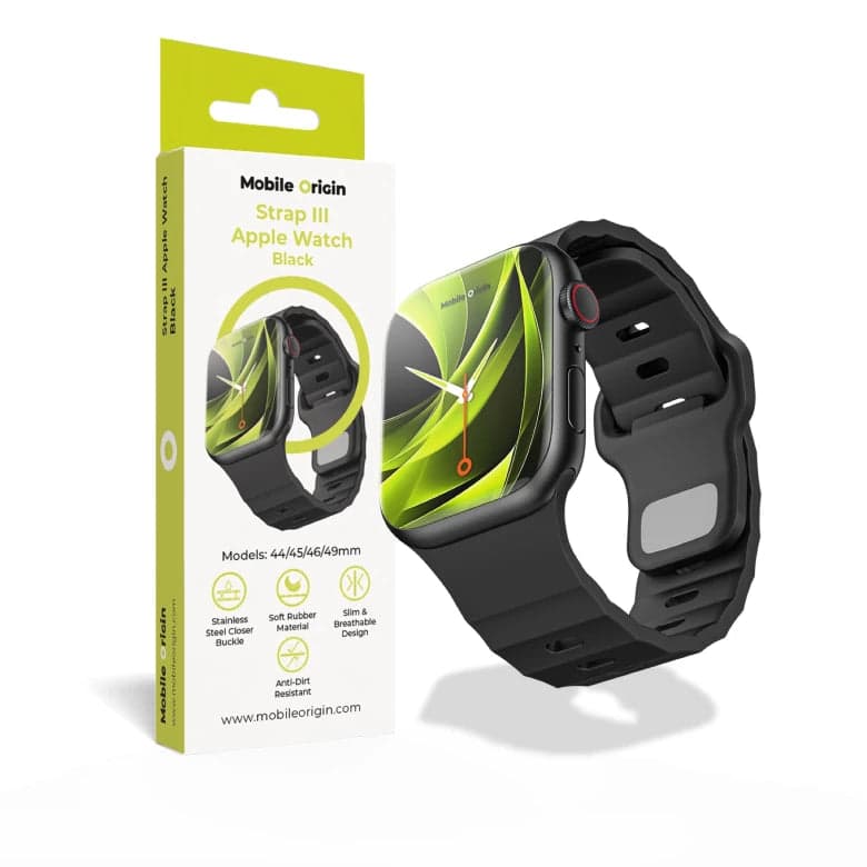 Řemínek pro Apple Watch 44/45/46/49 mm Mobile Origin FKM Strap s kovovým zapínáním - černý - náhled 4