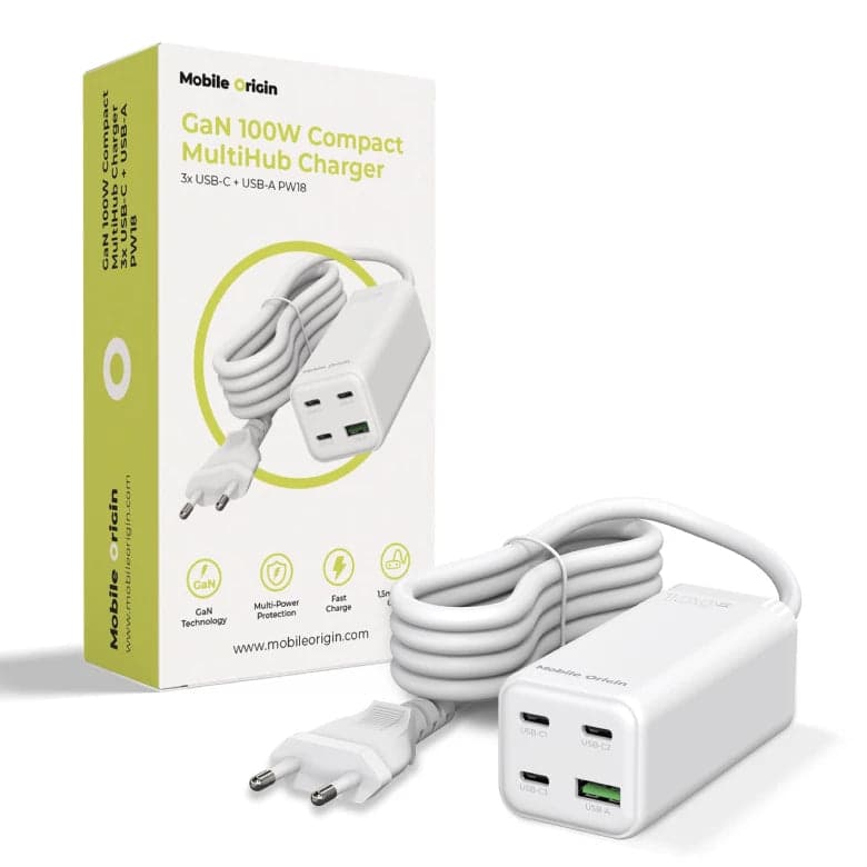 100W GaN nabíječka Mobile Origin Compact MultiHub Charger PW18 - bílá - náhled 2