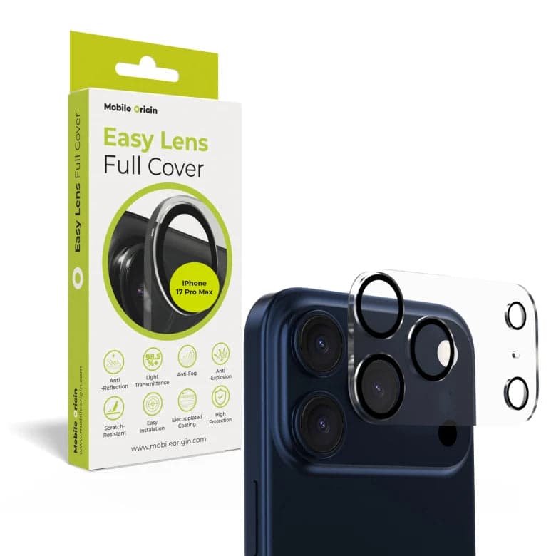 Sklo na fotoaparát pro iPhone 17 Pro Max Mobile Origin Easy Lens Full Cover - černé