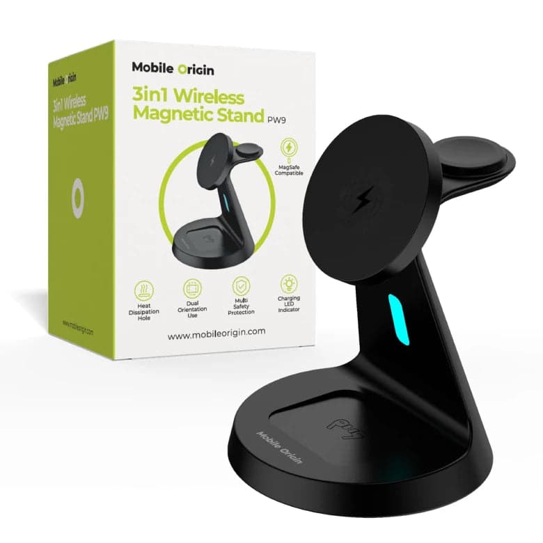 Bezdrátová nabíječka Mobile Origin 3in1 Wireless Magnetic Stand PW9 - černá - náhled 4