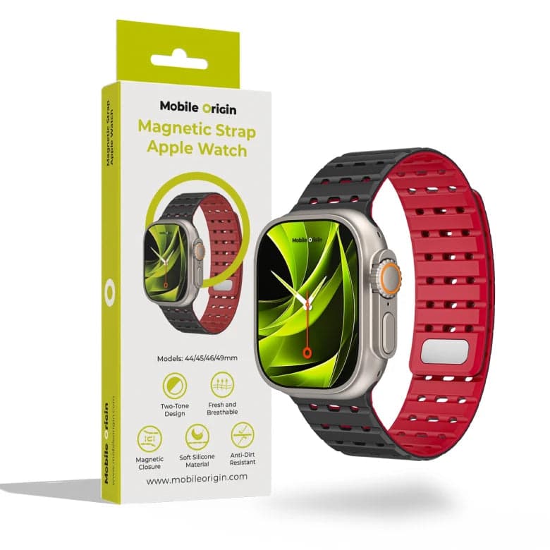 Řemínek pro Apple Watch 44/45/46/49 mm Mobile Origin Elegant Strap s magnetickým zapínáním – černo-červený - náhled 4