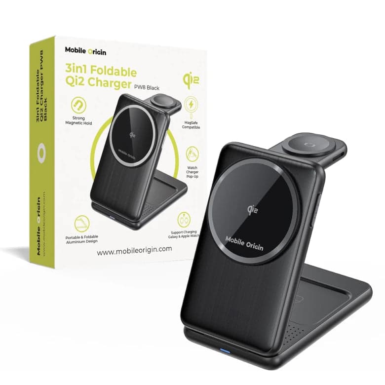 Bezdrátová nabíječka Mobile Origin 3in1 Foldable Qi2 Charger PW8 - černá - náhled 3