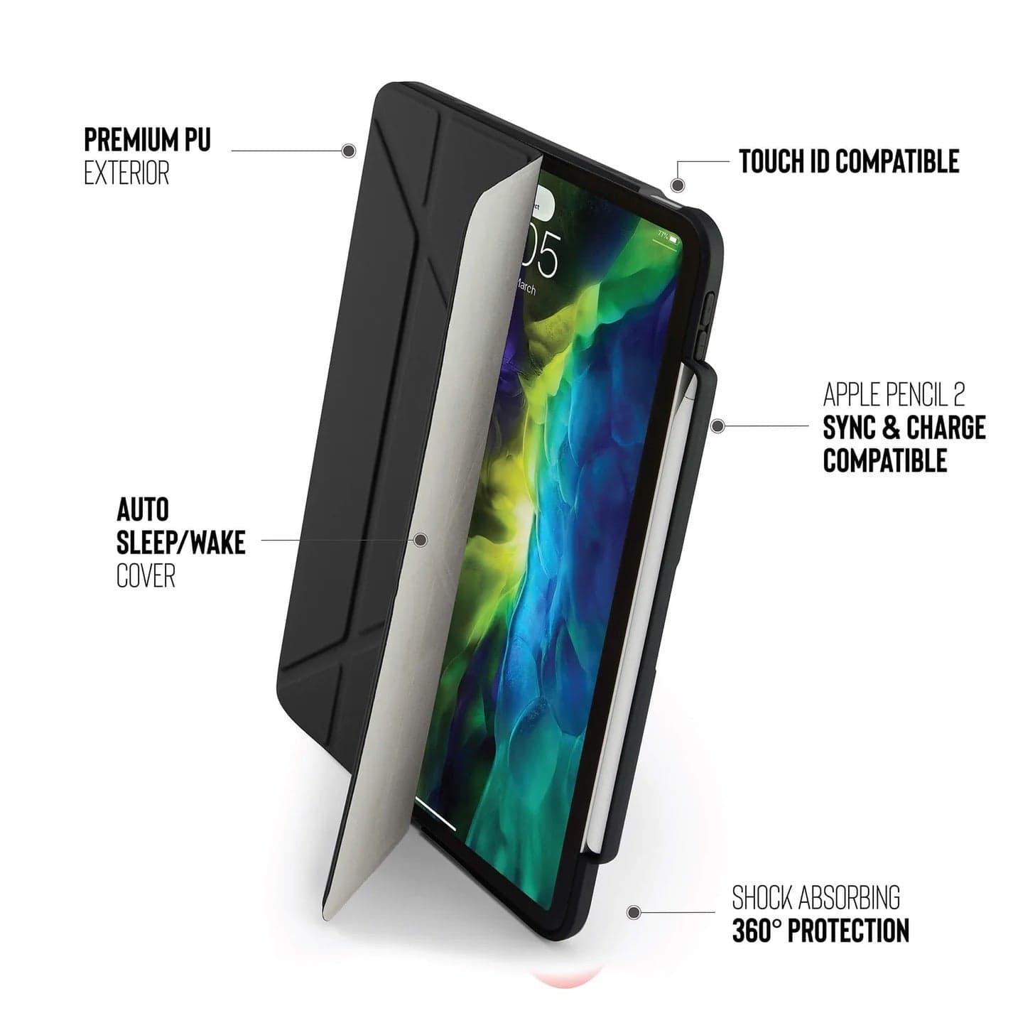Kryt na iPad Air 10,9" (22/20) a 11" (24/25/26) Pipetto Origami No3 Pencil Case - černý - náhled 2