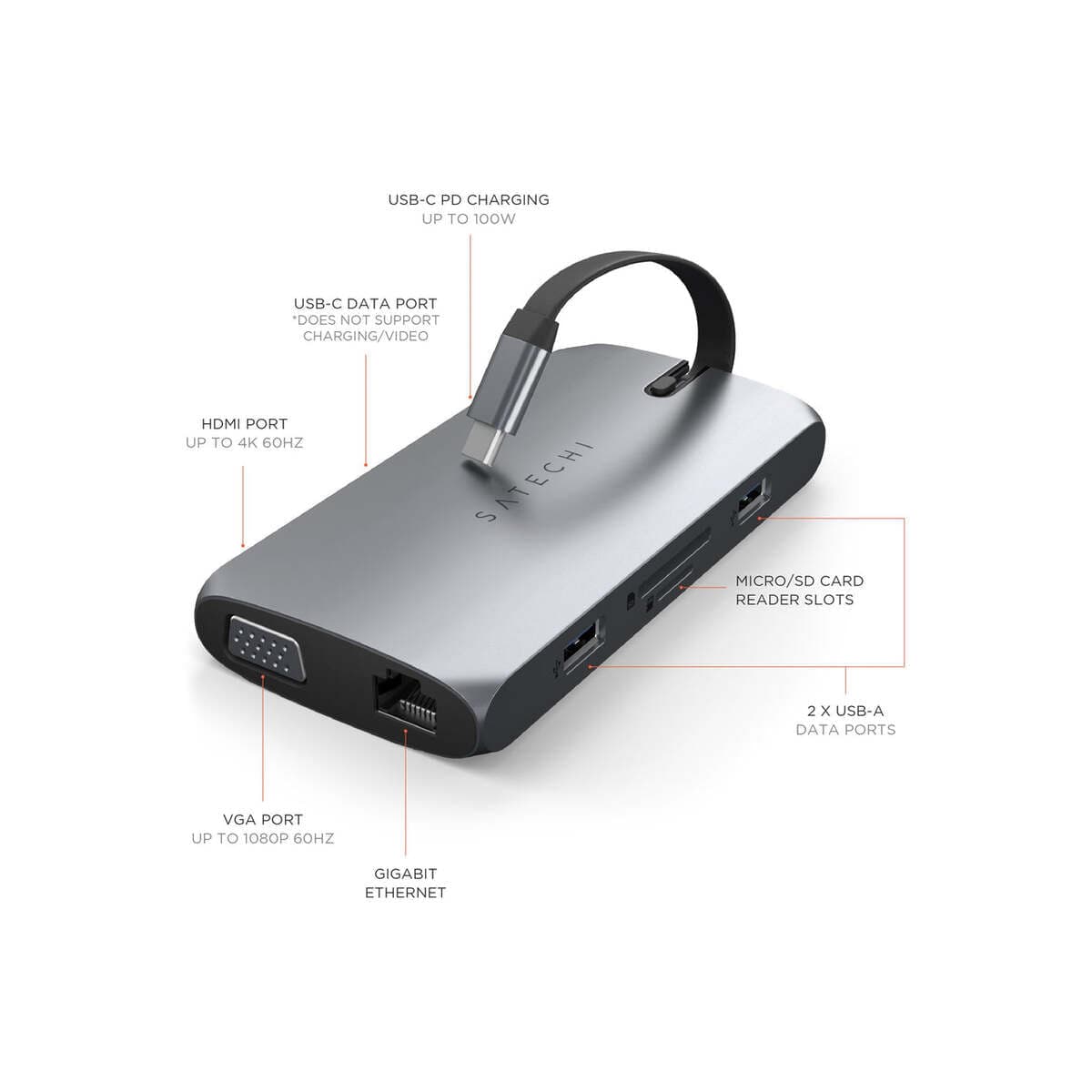 Víceportový cestovní USB-C adaptér Satechi - vesmírně šedý - náhled 5