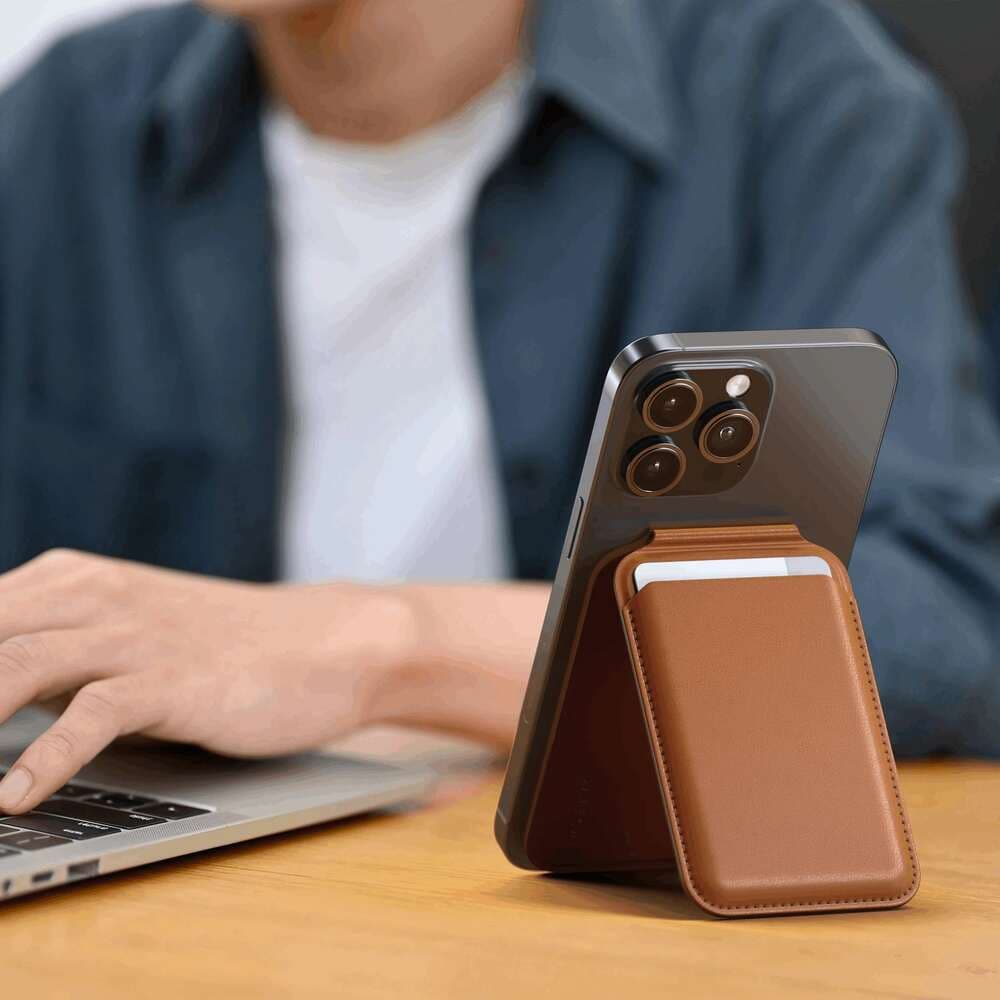 Magnetický stojánek s peněženkou pro iPhone Satechi - hnědý - náhled 5